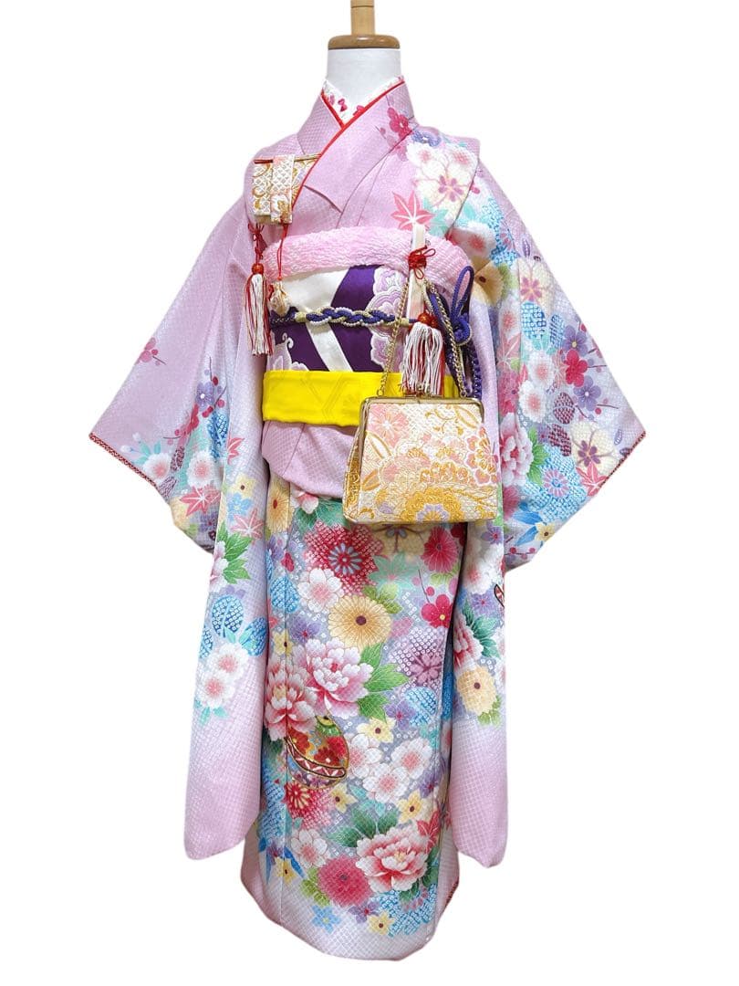 人気カラー♡七五三　7歳　女の子　紫系　ピンク系　パステル　パール付帯締め