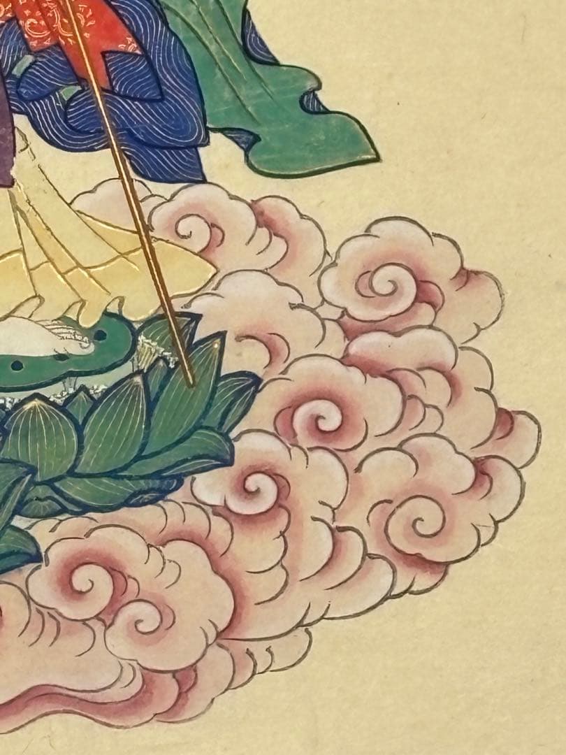 「極彩色木版画 地蔵菩薩像」江戸時代 木版図 1枚|仏教美術 仏像 和本