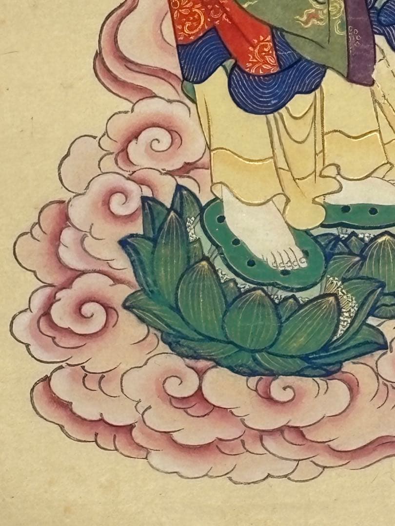 「極彩色木版画 地蔵菩薩像」江戸時代 木版図 1枚|仏教美術 仏像 和本