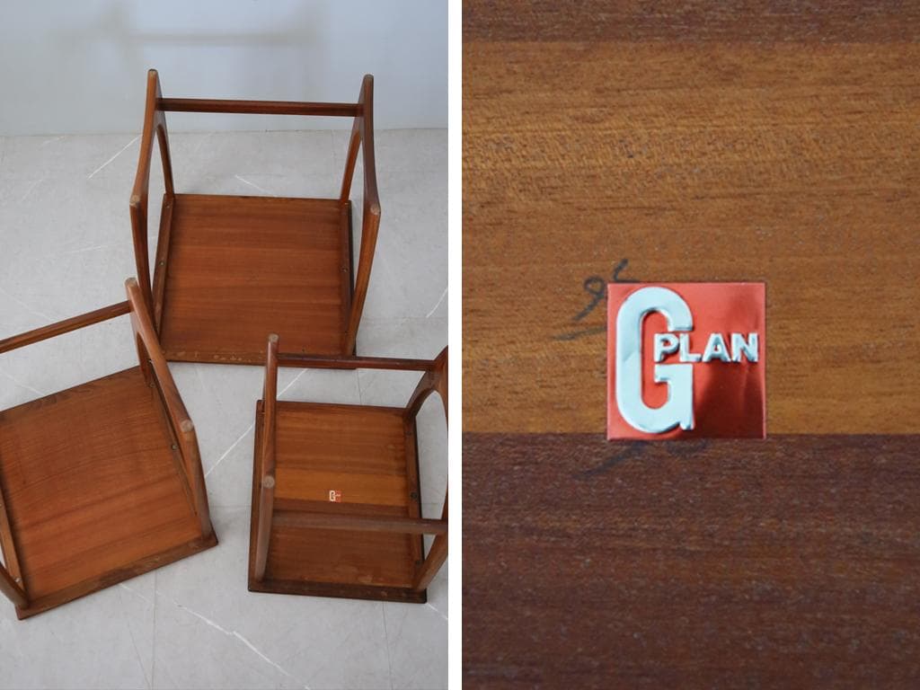 英国アンティークG-PLANジープランネストテーブル3台/収納式机(89-1)