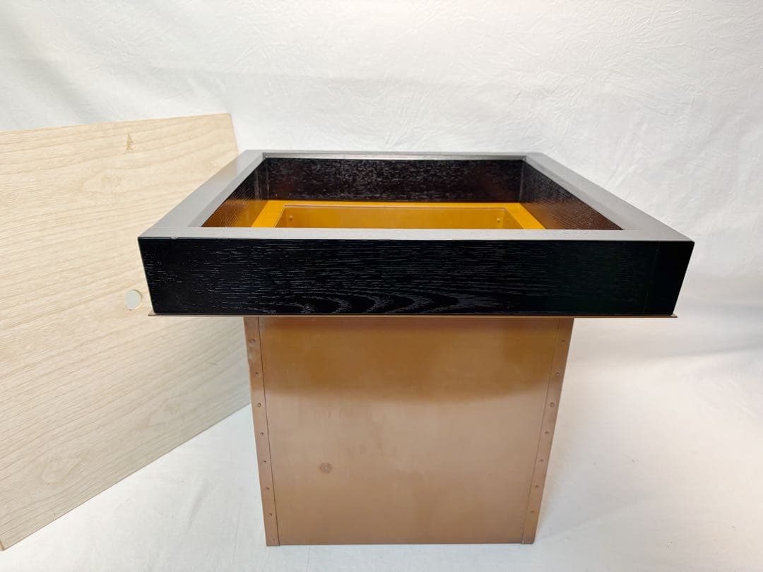 茶道具 銅製 炉壇 利休炉壇 柿合黒塗 炉縁 五徳 炉蓋 4点セット 元箱