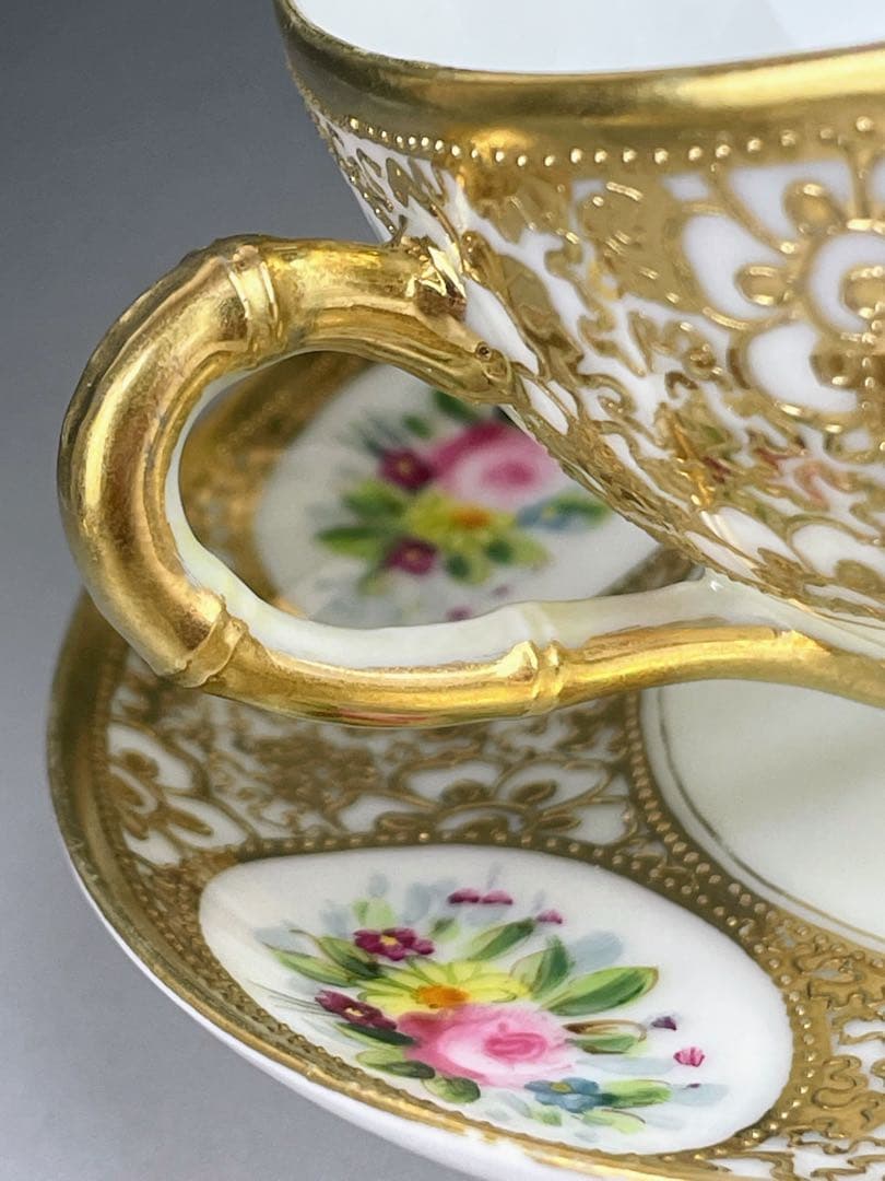 オールドニッポン エッグシェル アールヌーボ様式 ティーカップ ソーサー