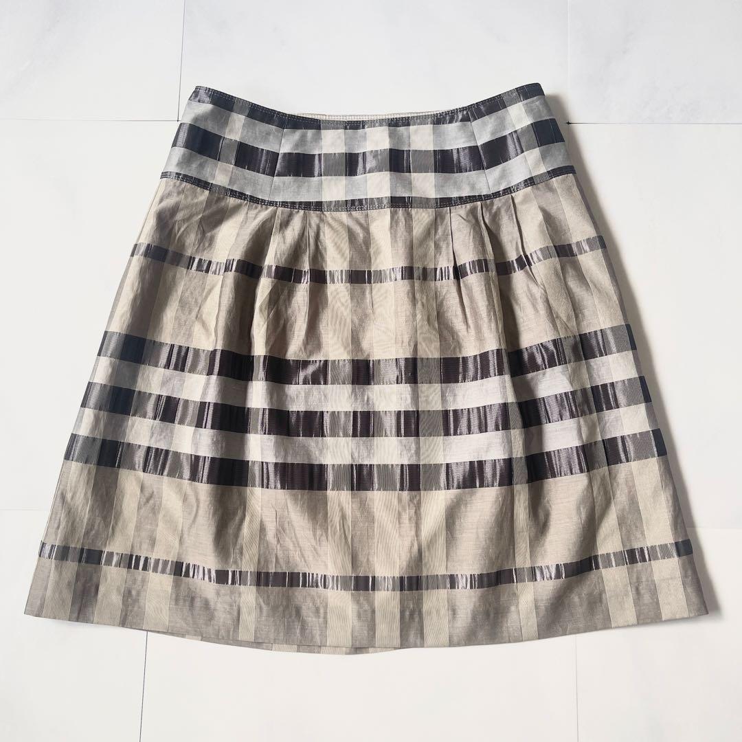 バーバリーロンドン 大きいサイズ 46 フレアスカート メガチェック シルク混