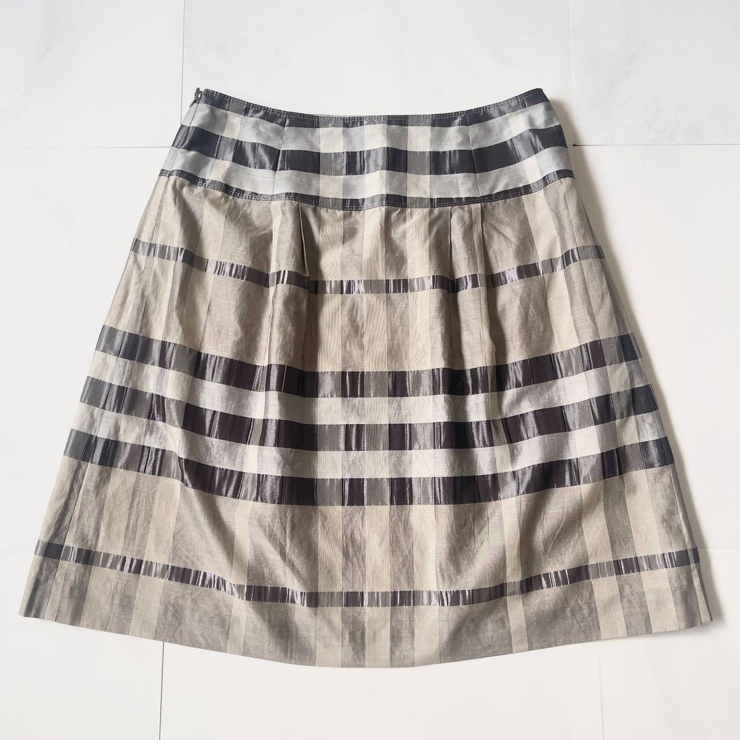 バーバリーロンドン 大きいサイズ 46 フレアスカート メガチェック シルク混