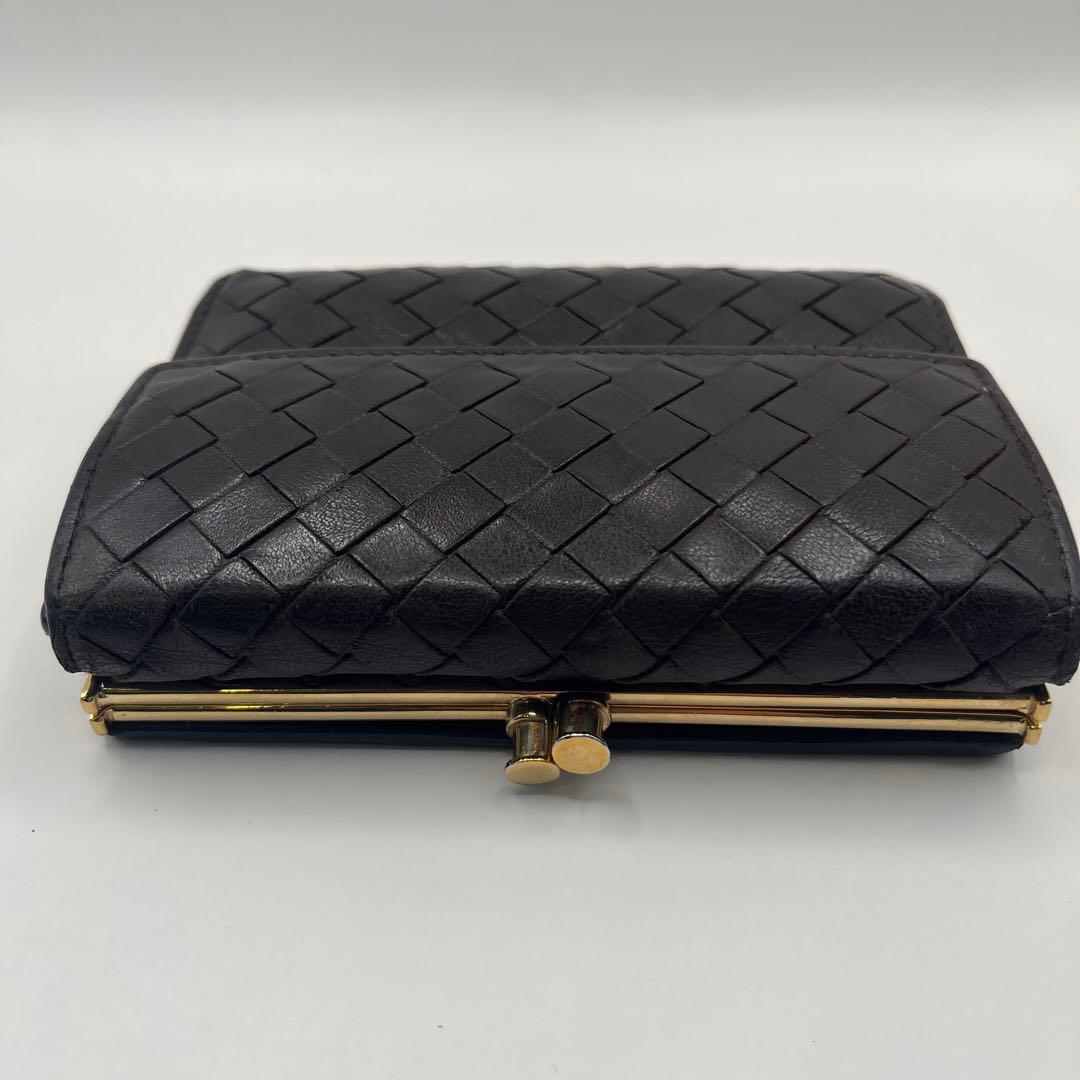 【鑑定済正規品】 ボッテガヴェネタ イントレチャート がま口 三折財布　ブラウン