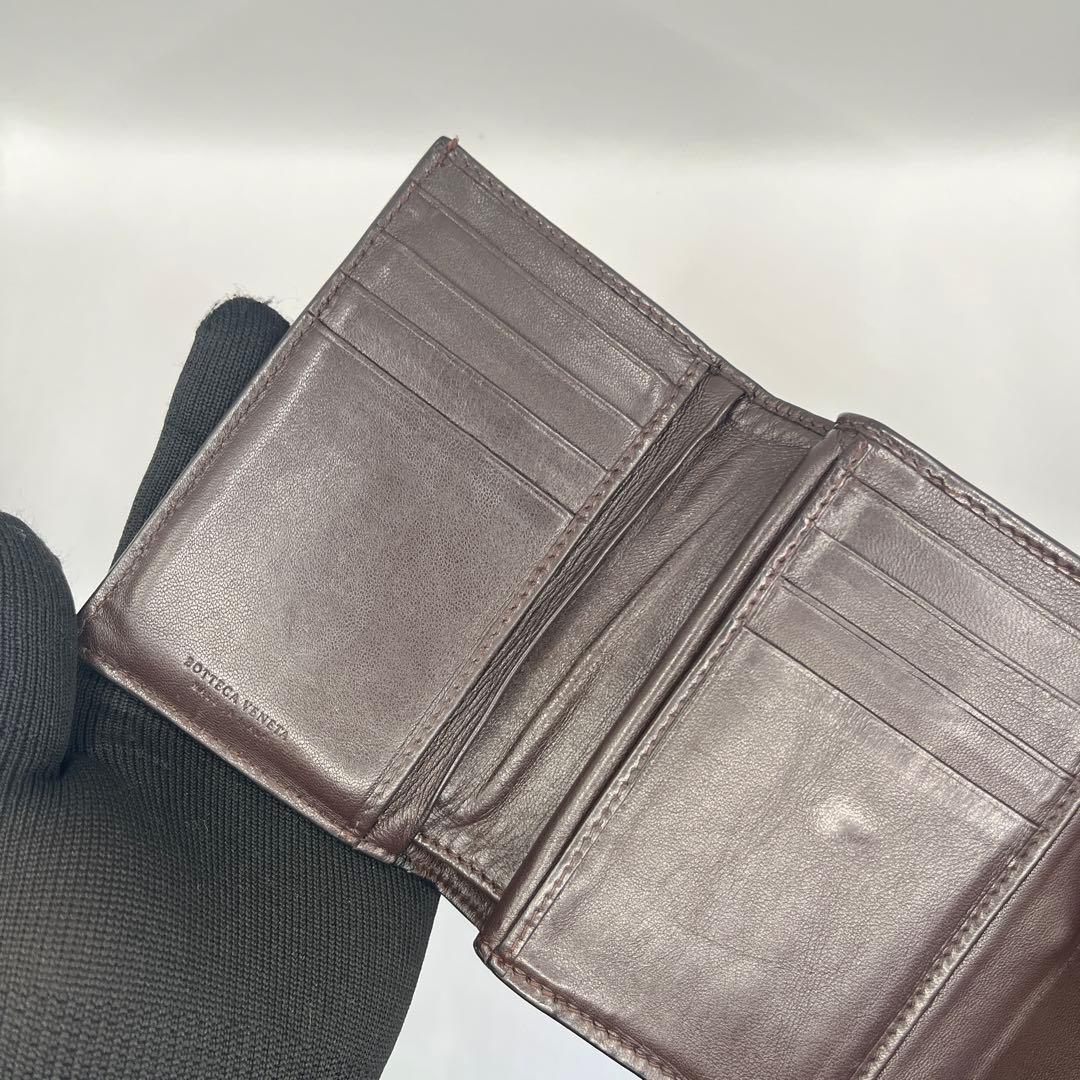 【鑑定済正規品】 ボッテガヴェネタ イントレチャート がま口 三折財布　ブラウン