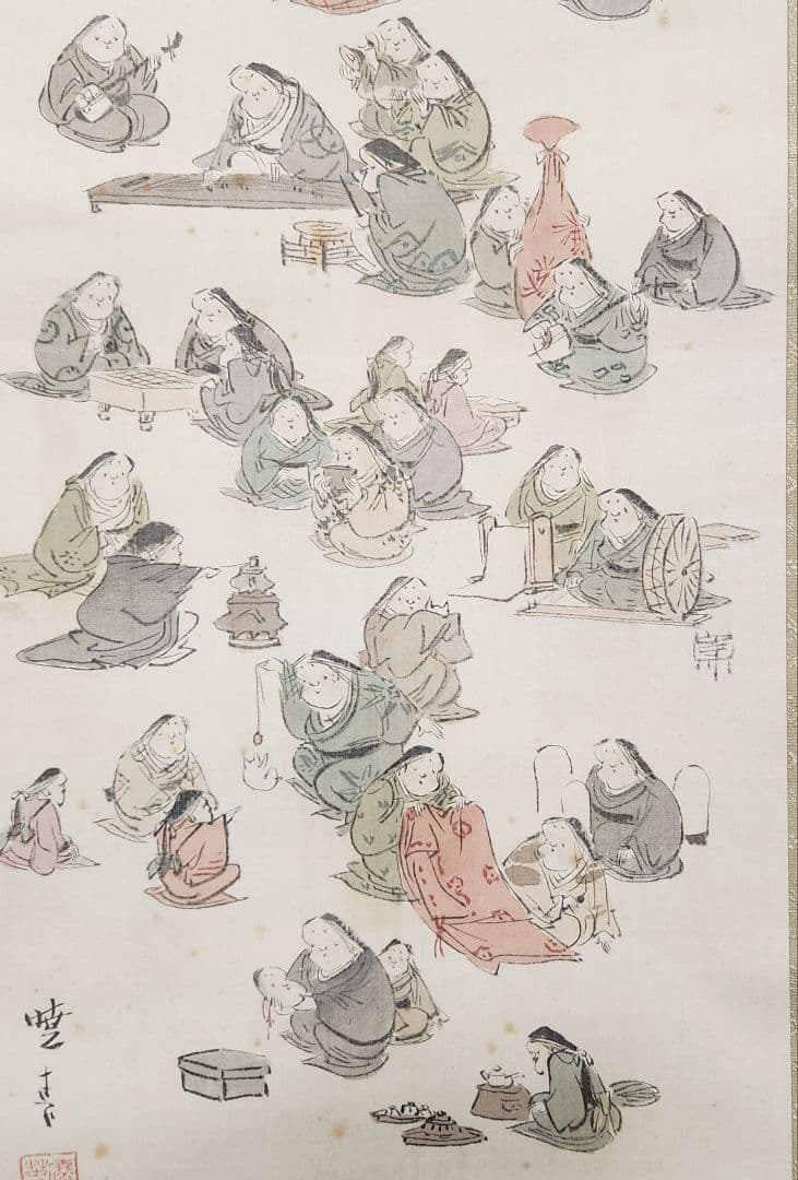 【お多福/百福年中行事図】土屋暁春 727 双幅 お福さん 正月 掛け軸　肉筆