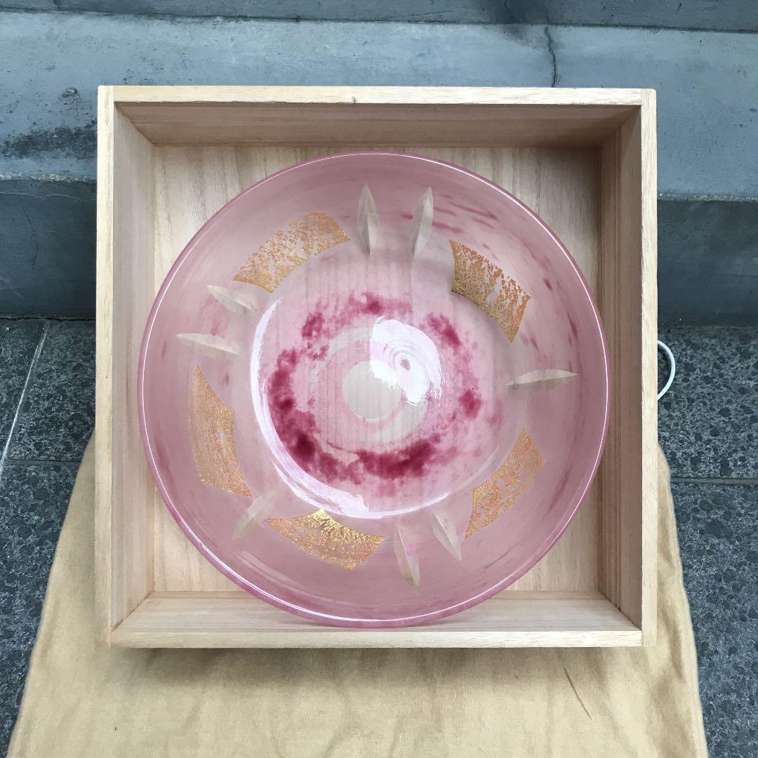 ガラス工芸家　藤田潤 金彩　カット文鉢　ガラスの器