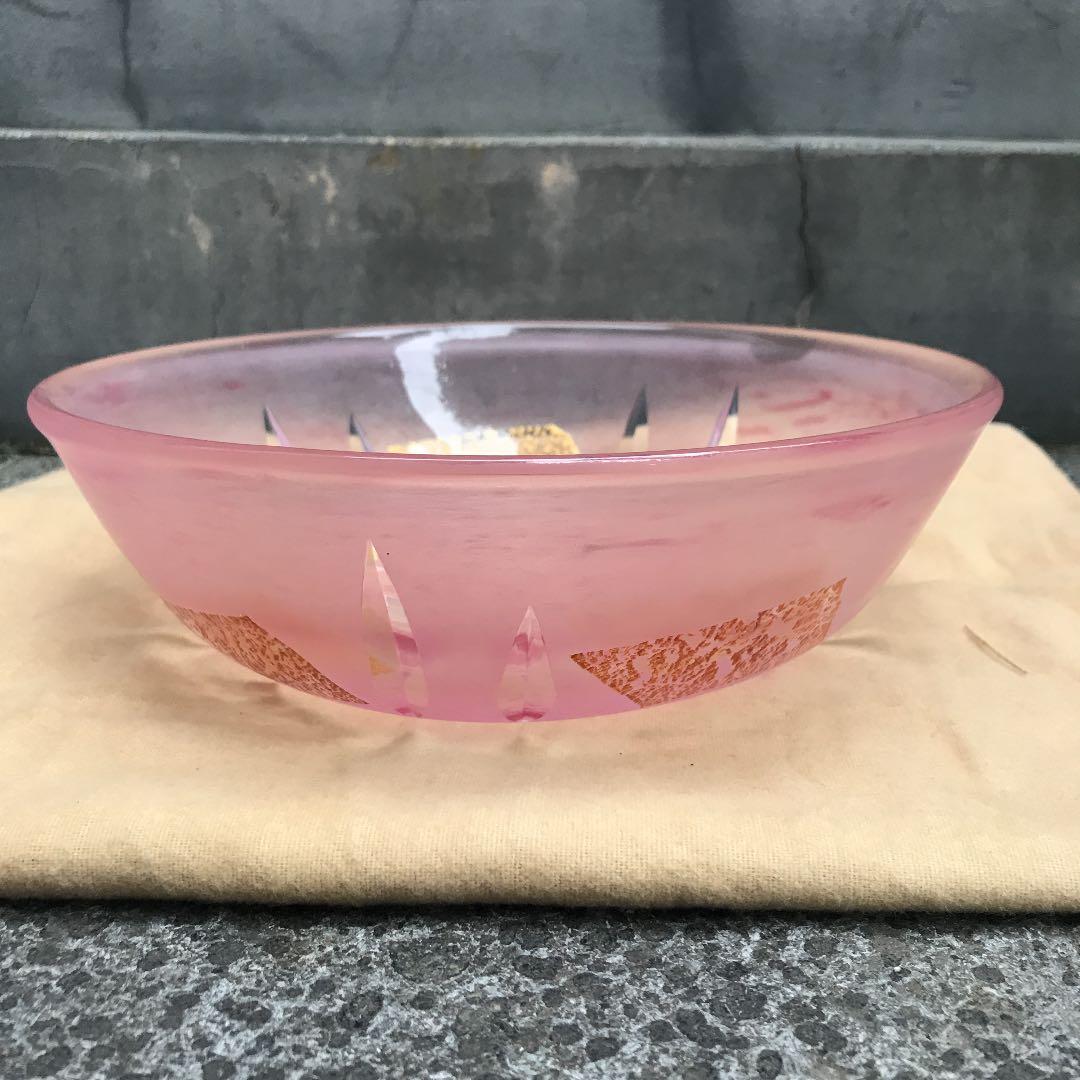 ガラス工芸家　藤田潤 金彩　カット文鉢　ガラスの器