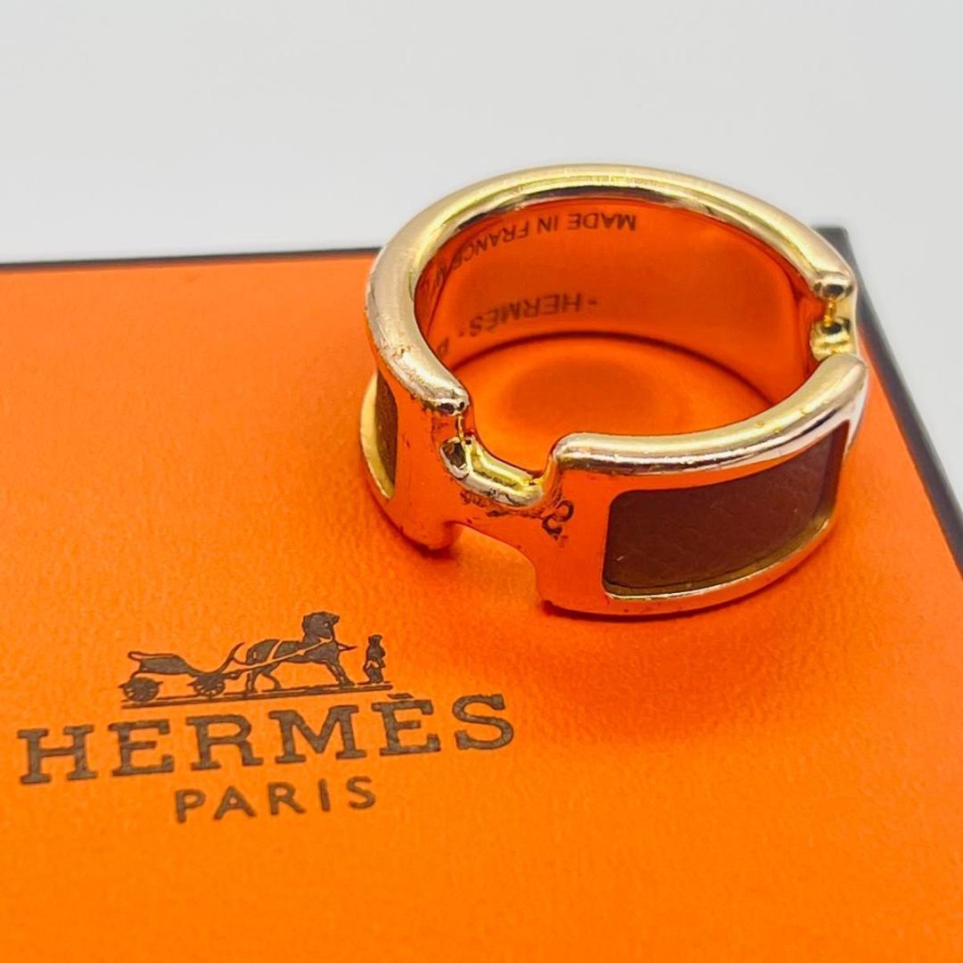 エルメス オランプ　Mサイズ　リング　指輪　ゴールド メタル レザー　14号
