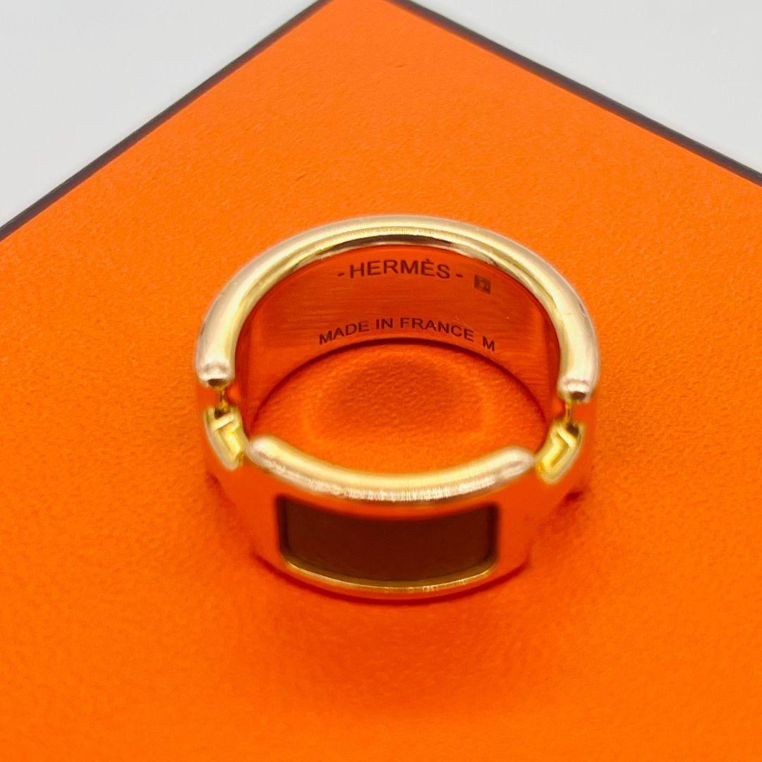 エルメス オランプ　Mサイズ　リング　指輪　ゴールド メタル レザー　14号