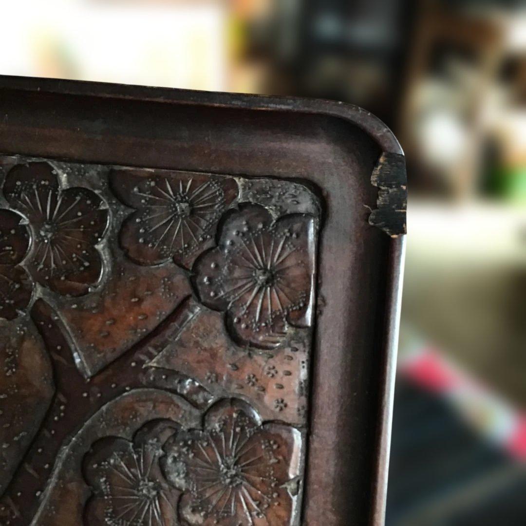 アンティーク　軽井沢彫り　盆　櫻