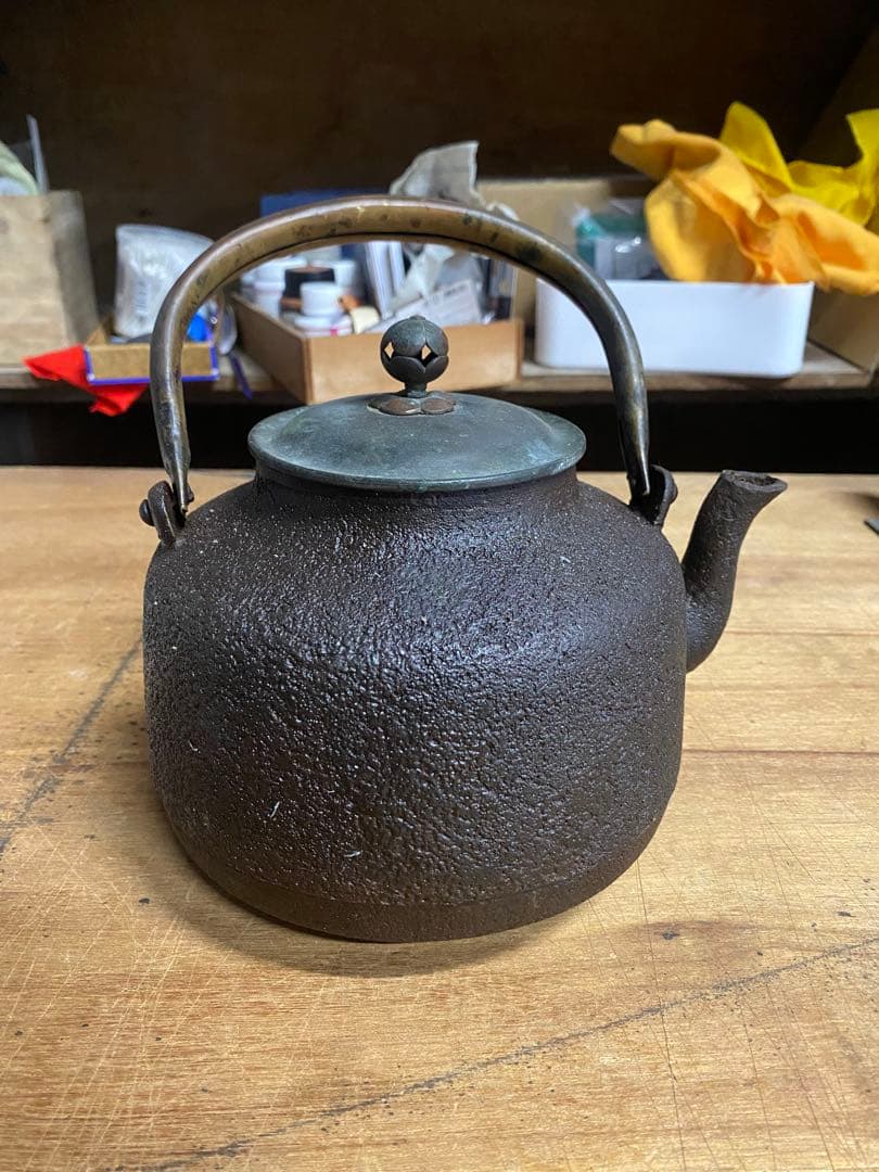 古い瀟酒瓶 柚子肌　しょうしゃ　銅瓶　鉄瓶　水漏れなし　茶道具