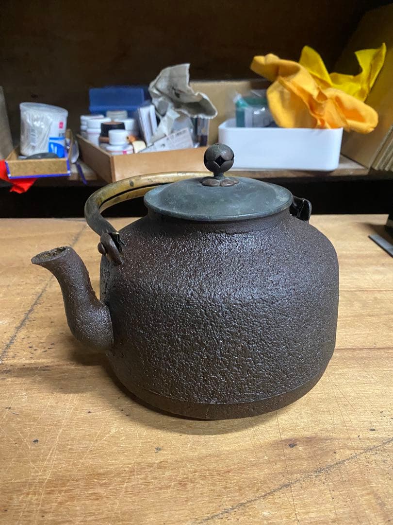 古い瀟酒瓶 柚子肌　しょうしゃ　銅瓶　鉄瓶　水漏れなし　茶道具