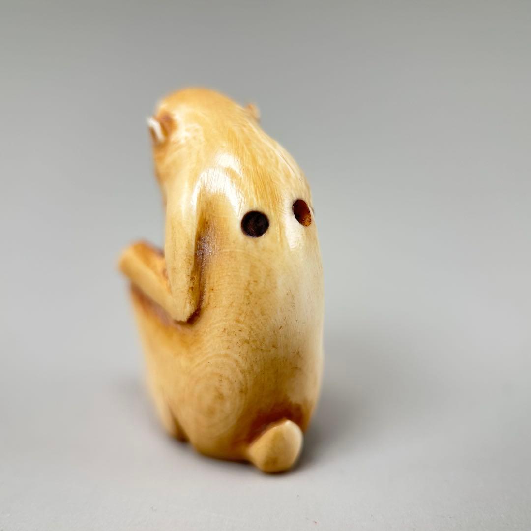 猿の彫刻 小型根付天然素材アンティーク骨董飾り物古美術置物細密細工