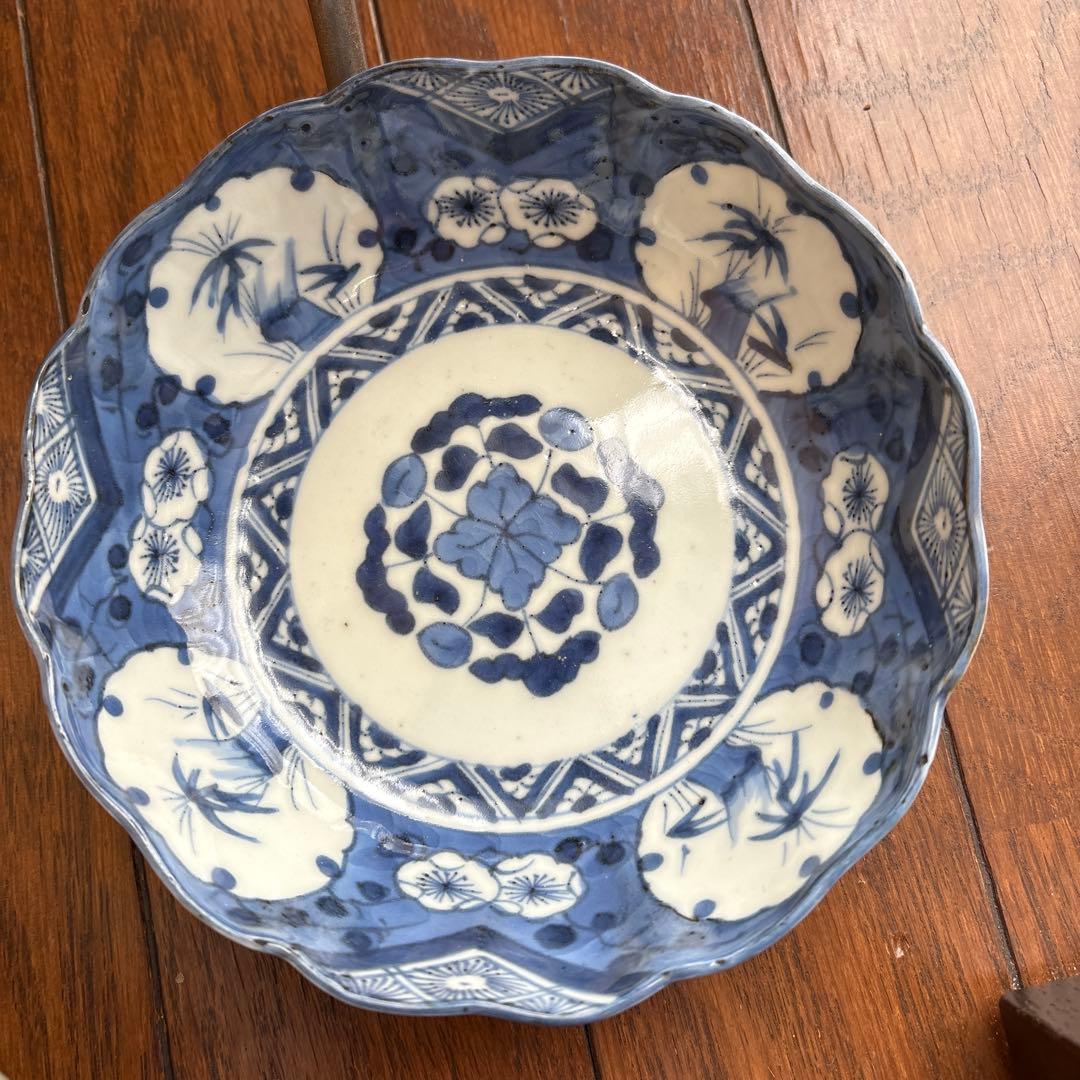 期間限定最終処分特価逸品古伊万里染付なます皿五枚吉祥柄大きめ味わい深いお品物傷無