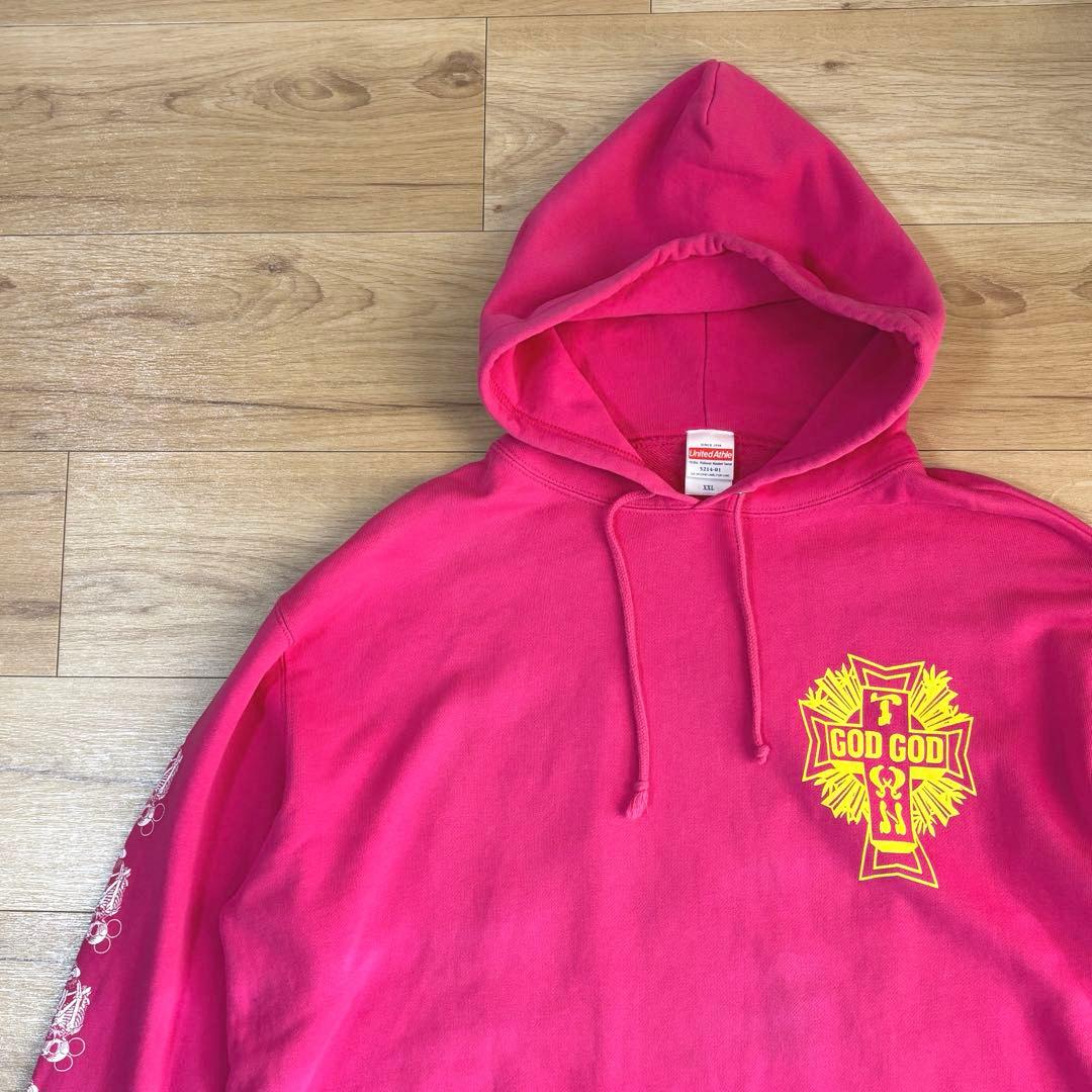 美品 GODGODTOWN ゲロ魔神 パーカー ピンク 2XL 3L