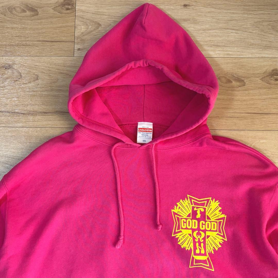 美品 GODGODTOWN ゲロ魔神 パーカー ピンク 2XL 3L
