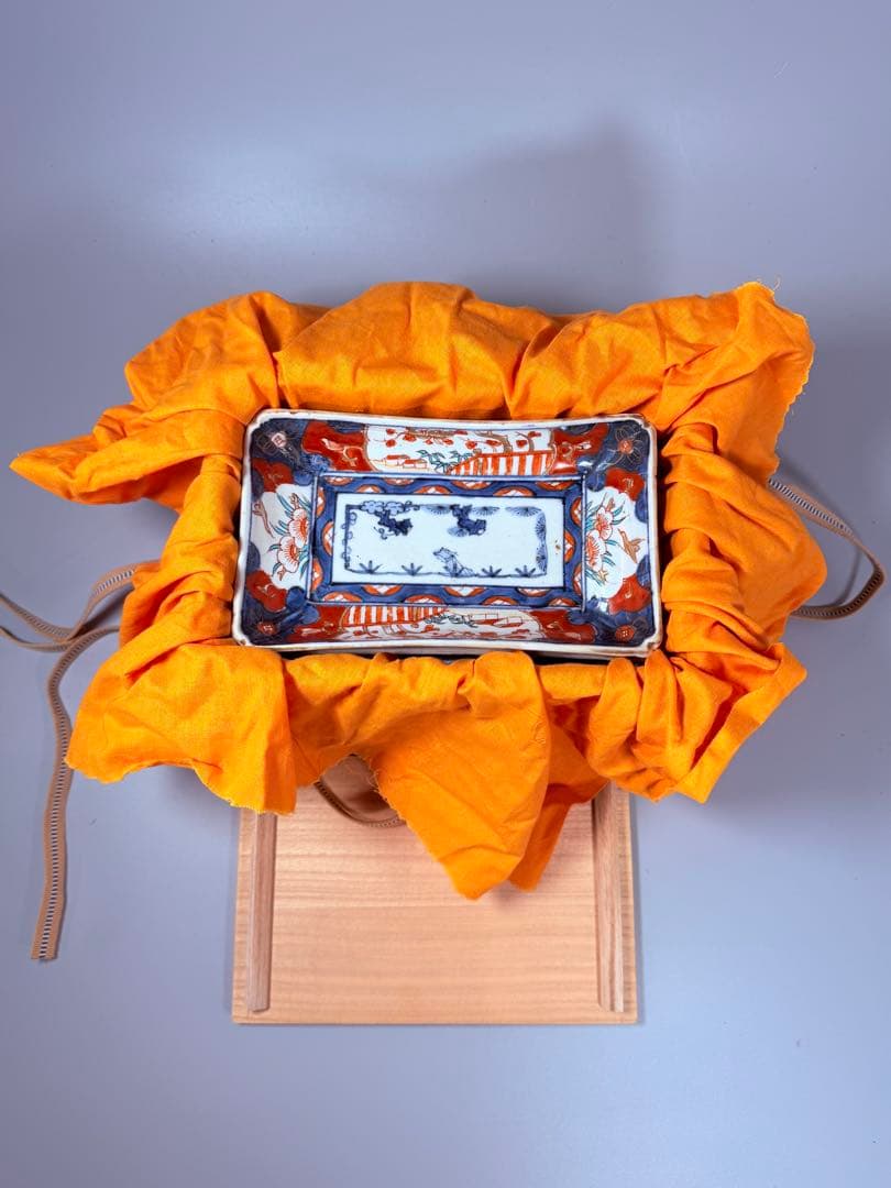 幕末～明治期　古伊万里　染錦手　松竹梅文様　長皿　特注高級桐箱付き　古器を楽しむ