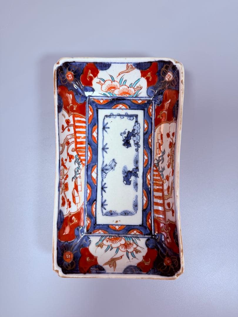 幕末～明治期　古伊万里　染錦手　松竹梅文様　長皿　特注高級桐箱付き　古器を楽しむ