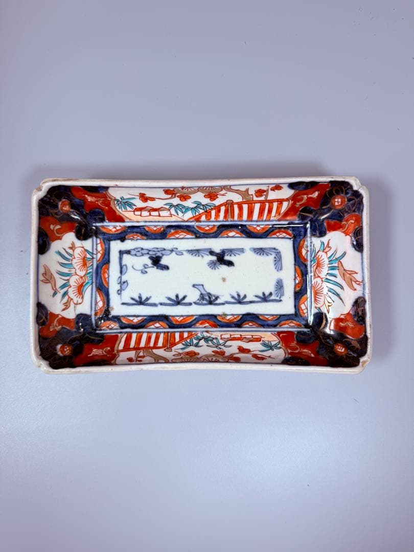幕末～明治期　古伊万里　染錦手　松竹梅文様　長皿　特注高級桐箱付き　古器を楽しむ