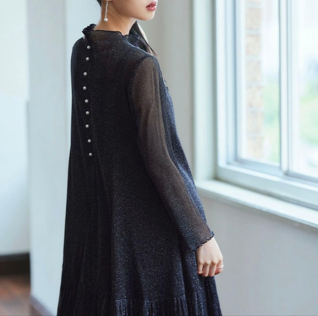 RUIRUE BOUTIQUE ラメチュールメロウ ワンピース　ブラック　L