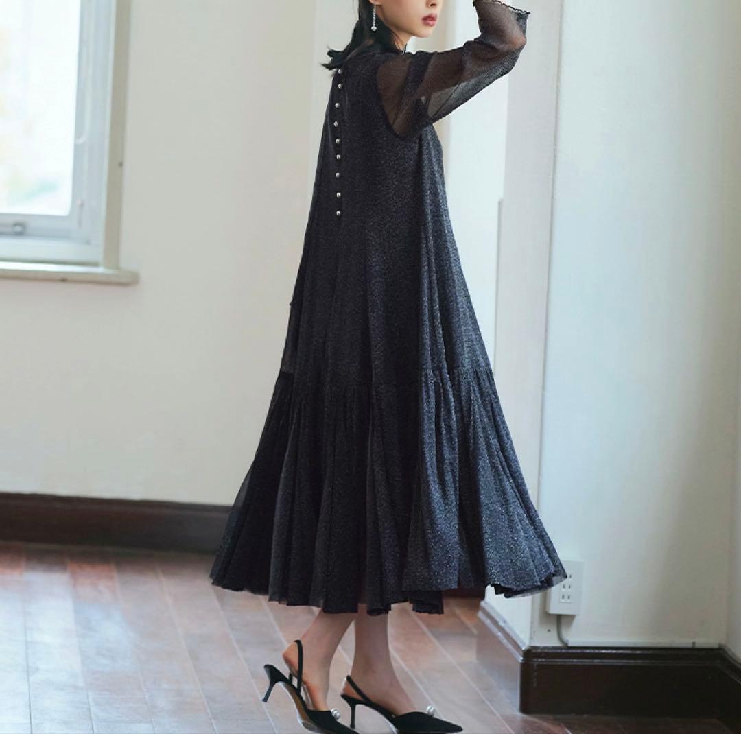 RUIRUE BOUTIQUE ラメチュールメロウ ワンピース　ブラック　L