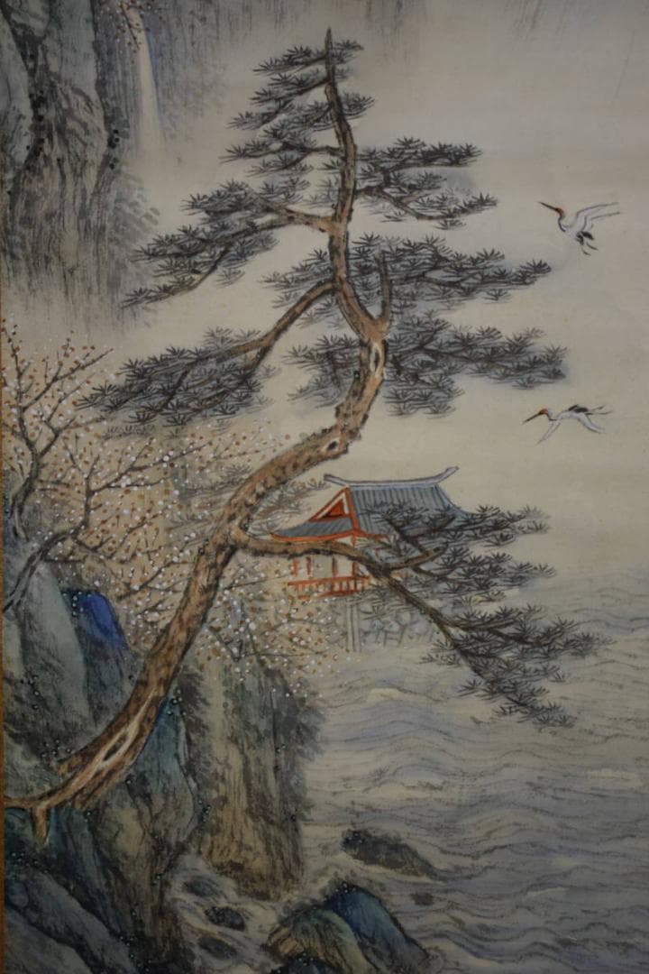 真作/竹渓/蓬莱暁色図/布袋屋掛軸HF-47