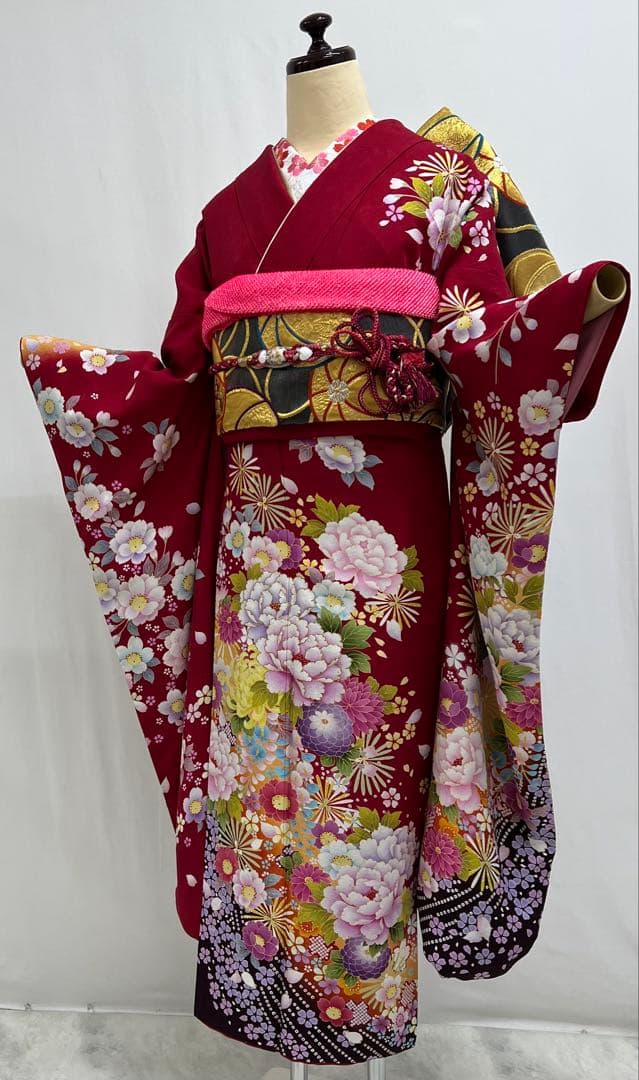 振り袖　フルセット　別誂長襦袢付　赤　成人式　金彩加工　刺繍入り　616