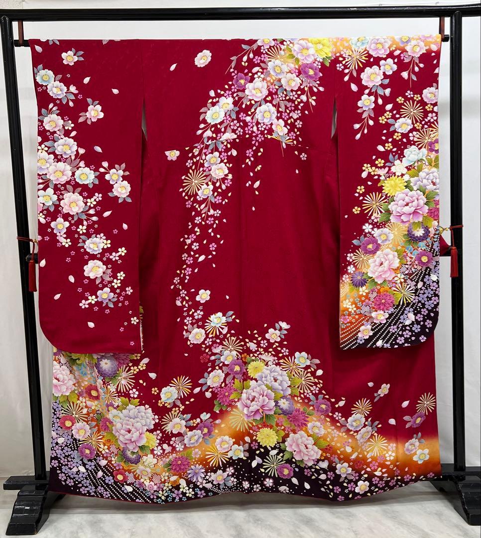 振り袖　フルセット　別誂長襦袢付　赤　成人式　金彩加工　刺繍入り　616