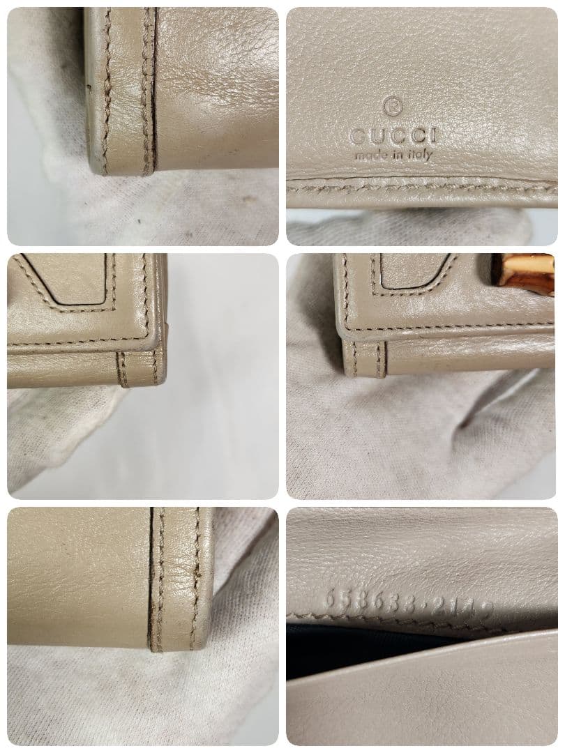 現行モデル　GUCCI マーモント バンブー 三つ折り財布 グレージュ 金具