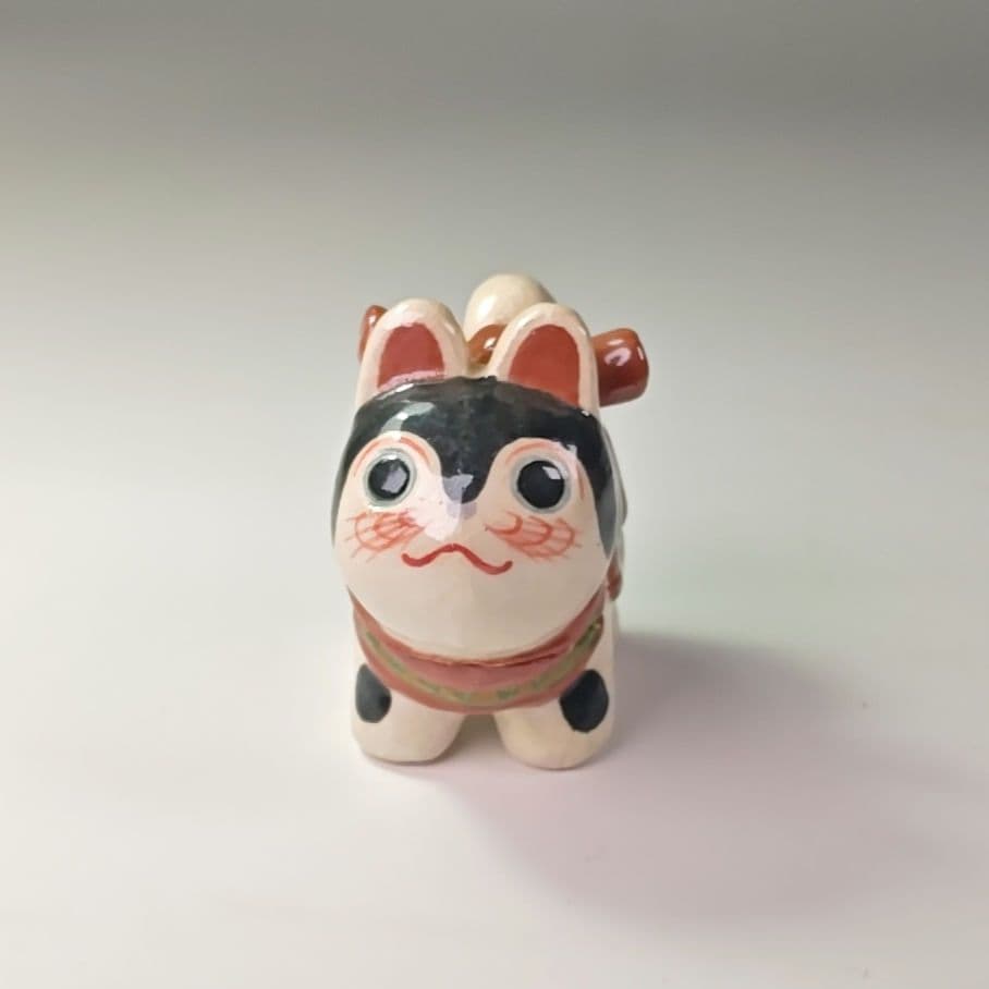 ウ317 香合『伊東桂楽造』『干支　はりこ　犬　香合　共箱』茶道具