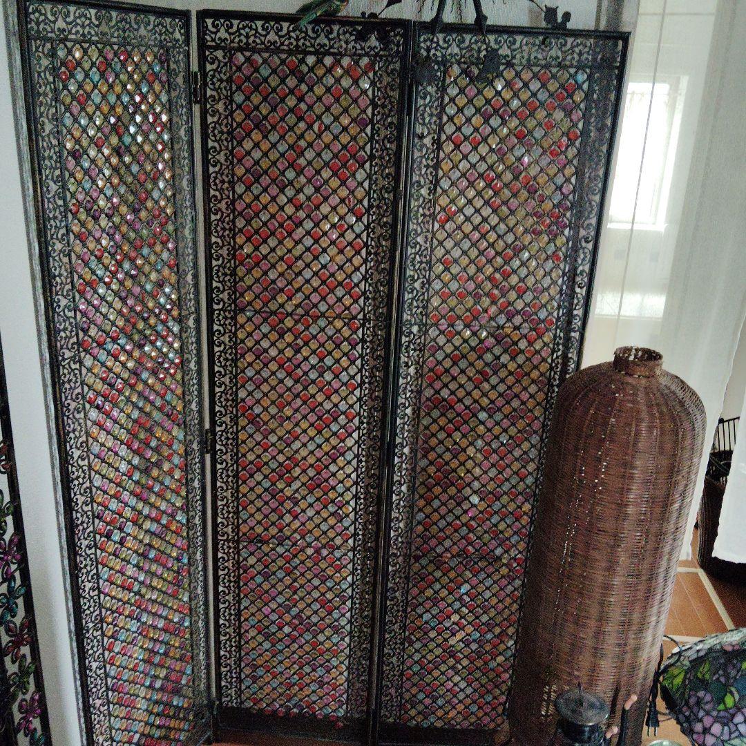 希少　ハンドメイド アイアン　ビーズパーテーション 3つ折り