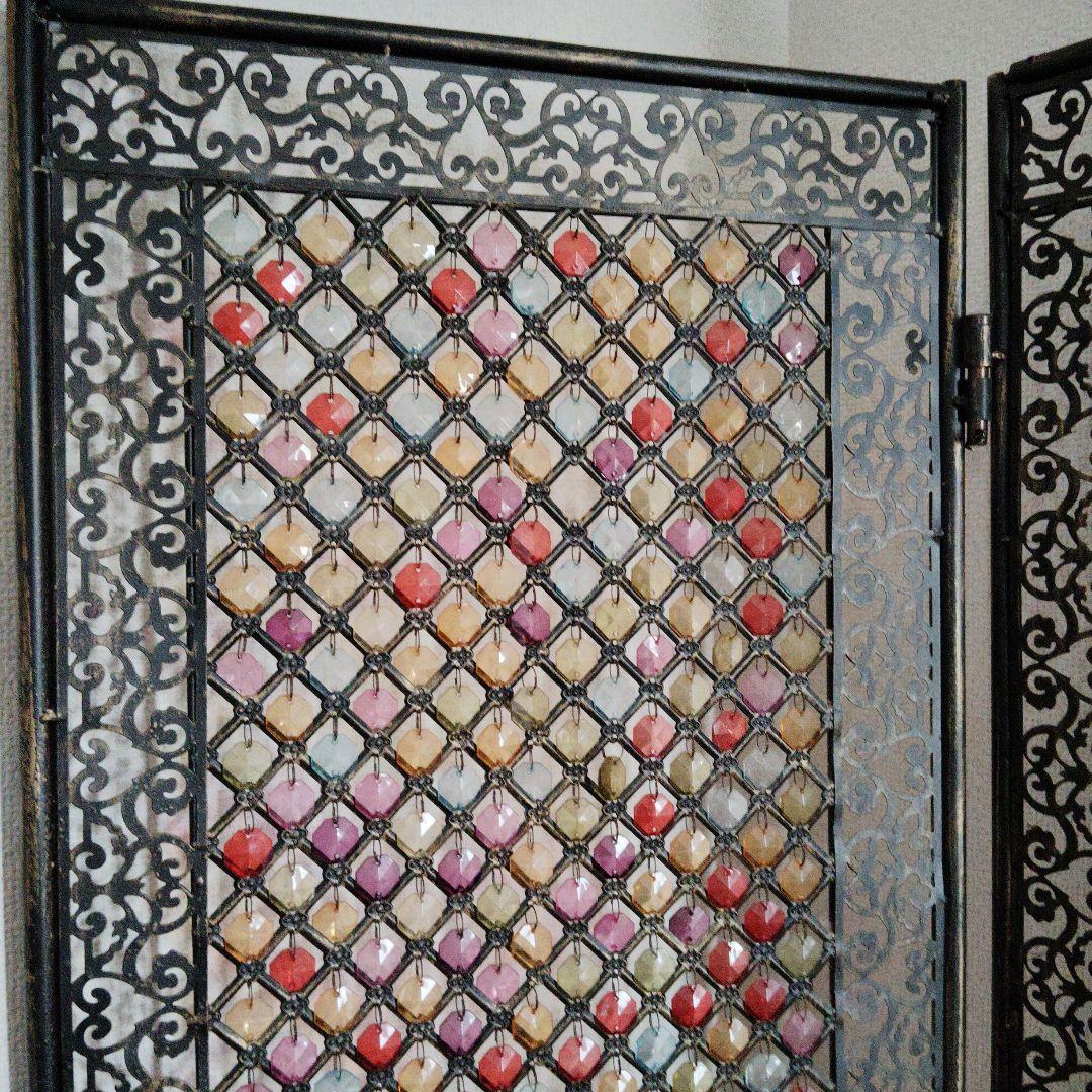 希少　ハンドメイド アイアン　ビーズパーテーション 3つ折り