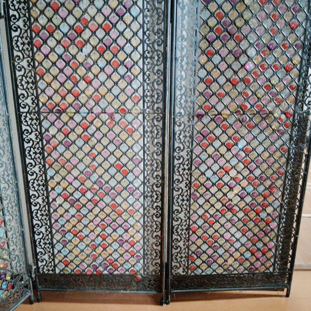 希少　ハンドメイド アイアン　ビーズパーテーション 3つ折り