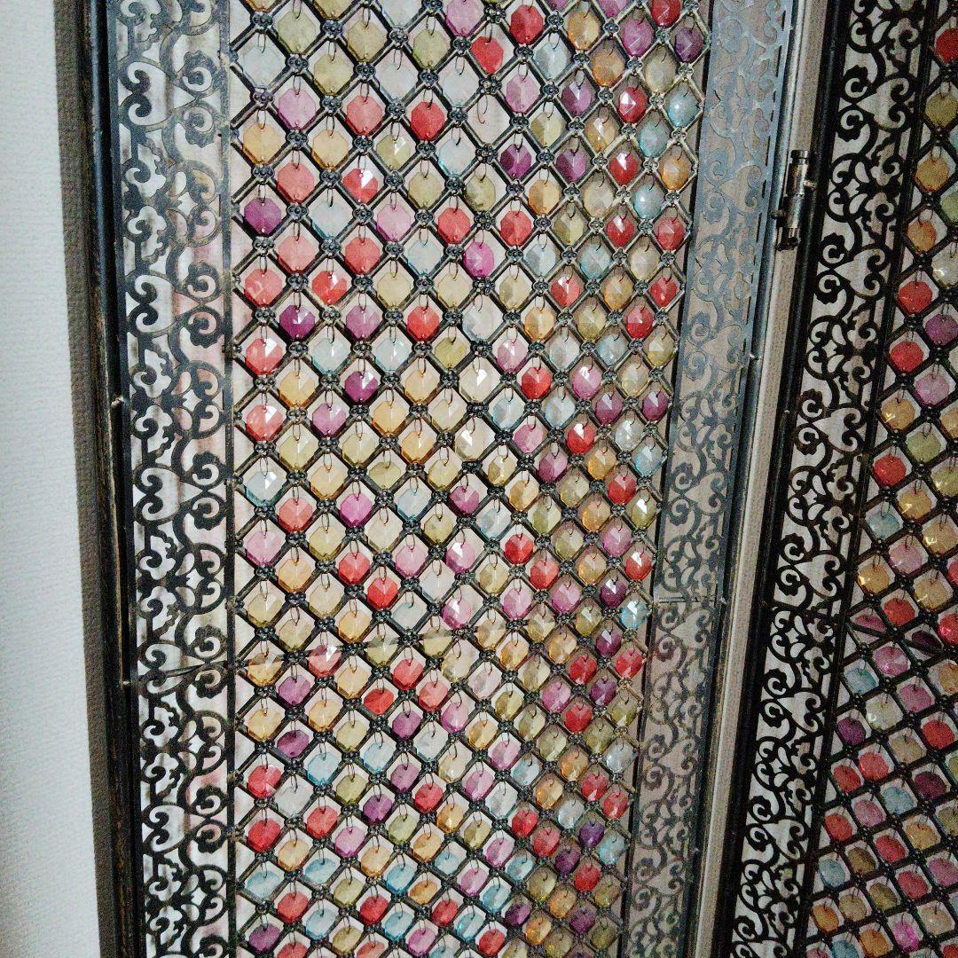 希少　ハンドメイド アイアン　ビーズパーテーション 3つ折り