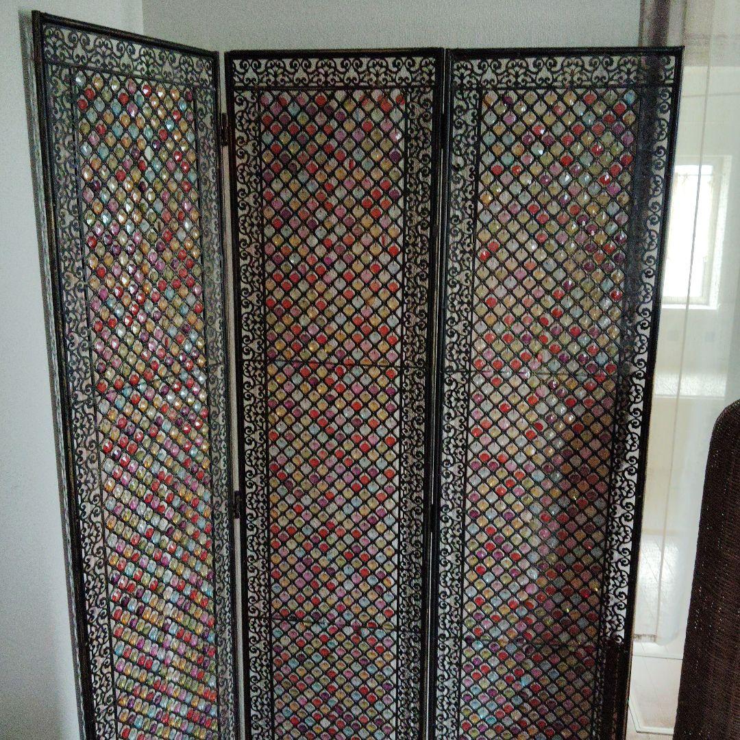 希少　ハンドメイド アイアン　ビーズパーテーション 3つ折り