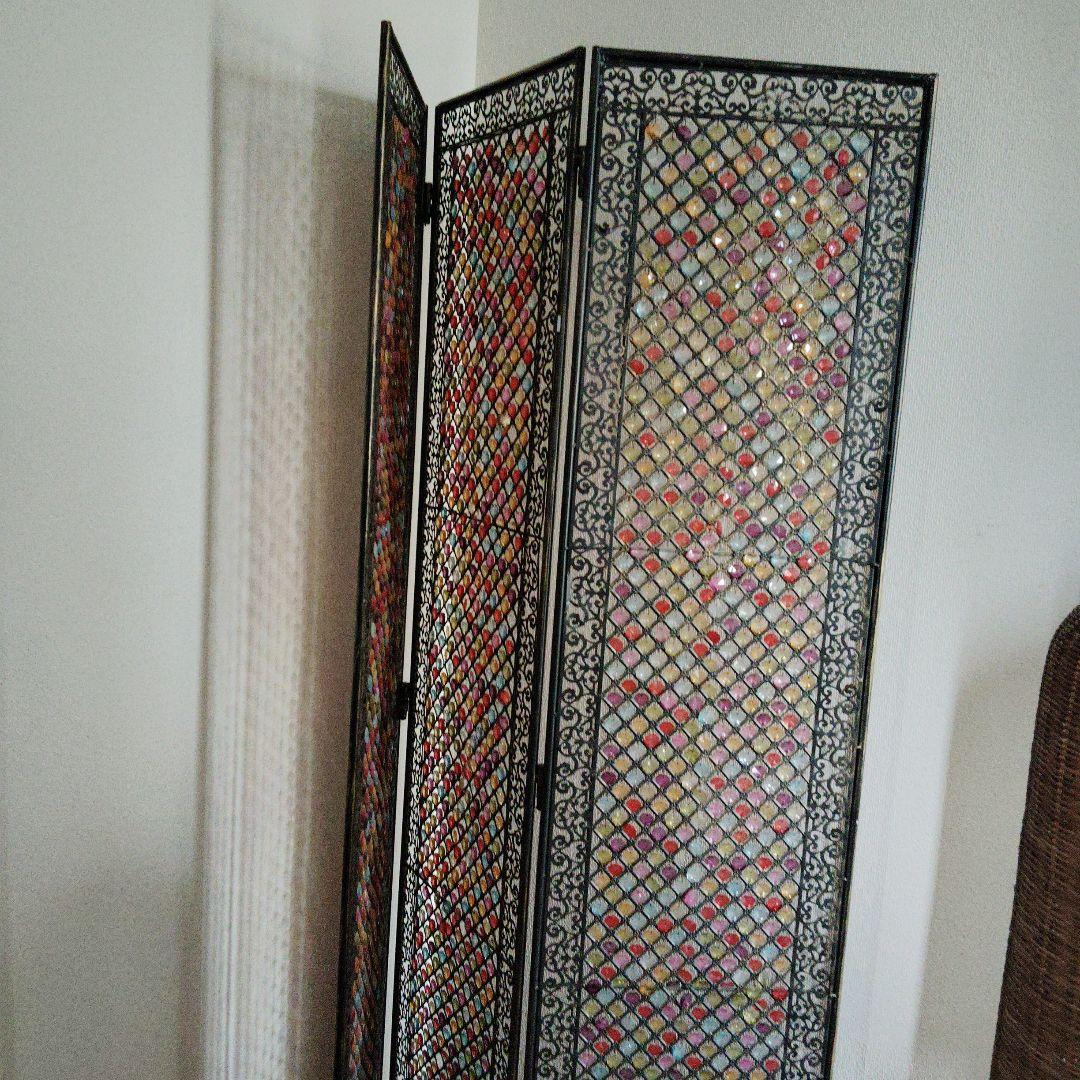 希少　ハンドメイド アイアン　ビーズパーテーション 3つ折り