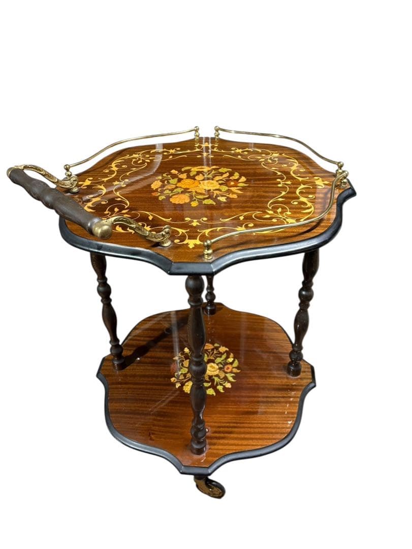 ■イタリア製　象嵌　キャスター付きキッチンワゴン　コーヒーテーブル