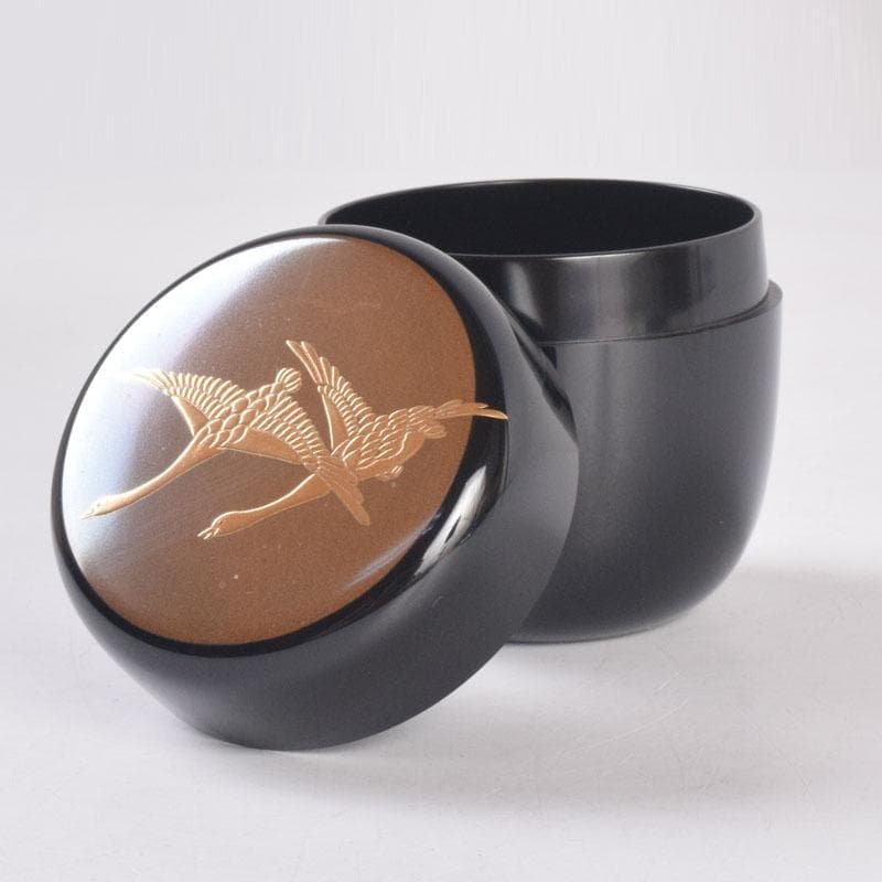 茶道具　山中塗　中村宗悦作　月に雁蒔絵　中棗　共箱　V　8376