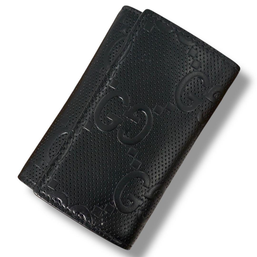 【極美品】GUCCI グッチ　GG柄　レザー　 6連 キーケース キーリング 黒