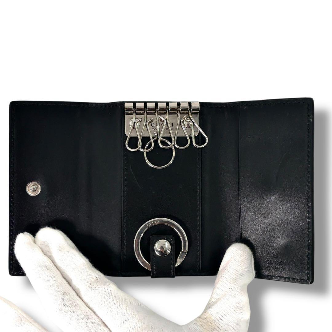 【極美品】GUCCI グッチ　GG柄　レザー　 6連 キーケース キーリング 黒