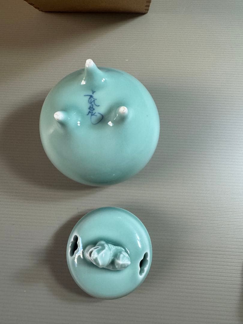 1544 鍋島焼　青磁獅子　香炉　未使用