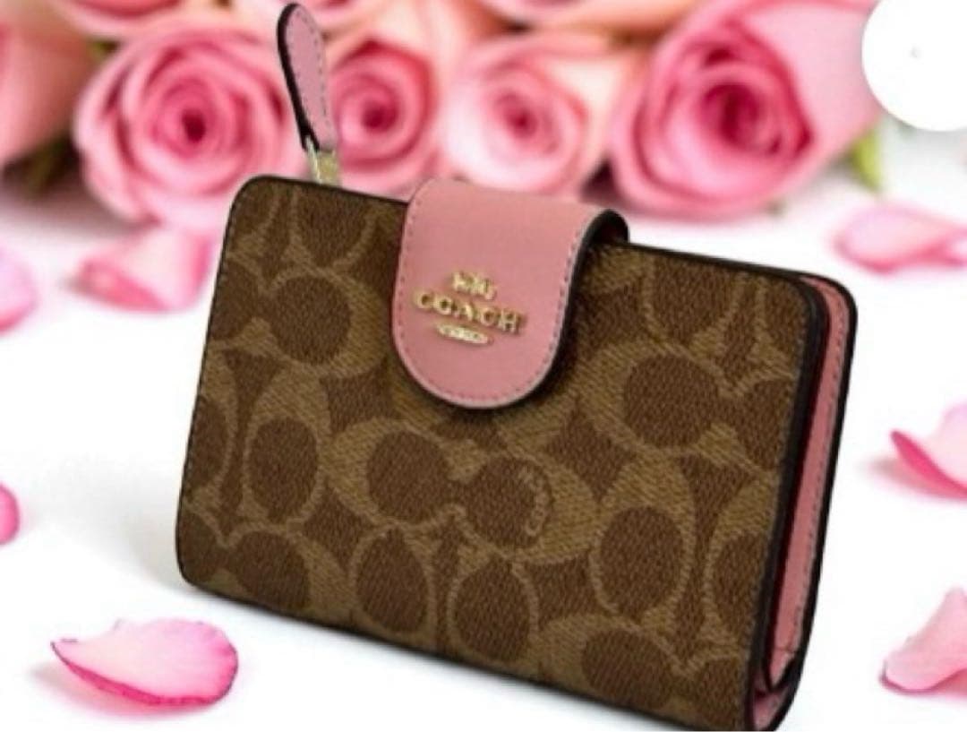 COACH 二つ折り財布 ブラウン ピンク