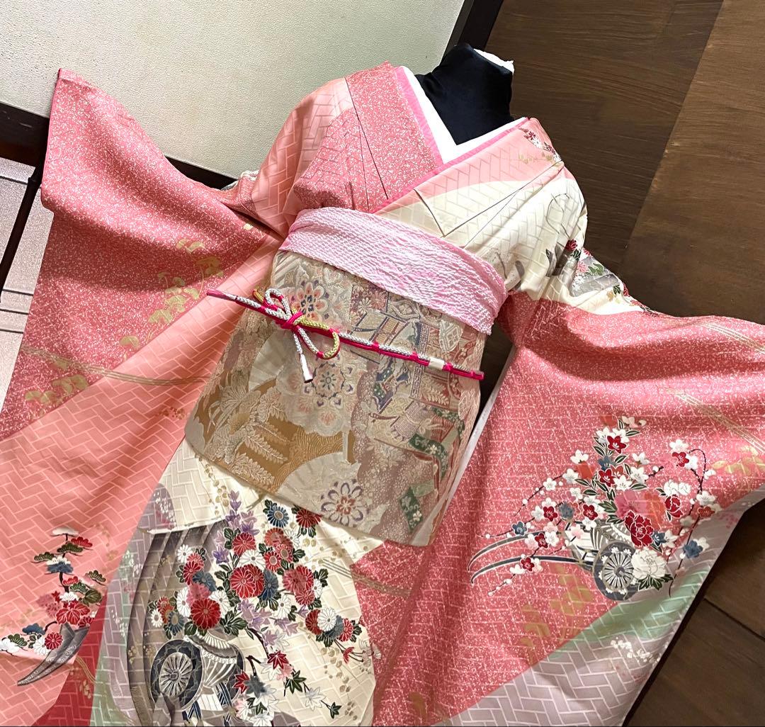 振袖 フルセット6点サイズS〜M 花車文　金彩　正絹