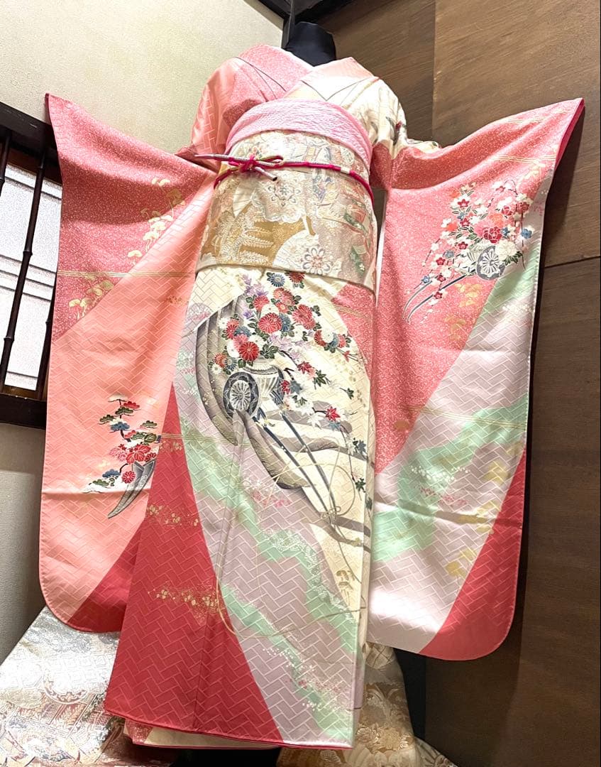 振袖 フルセット6点サイズS〜M 花車文　金彩　正絹