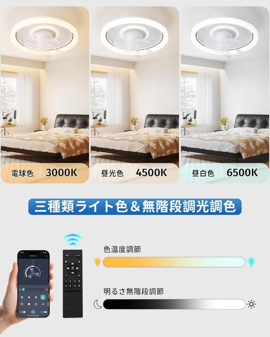 シーリングファンライト 50cmファン付き照明 360°首振り サーキュレーター