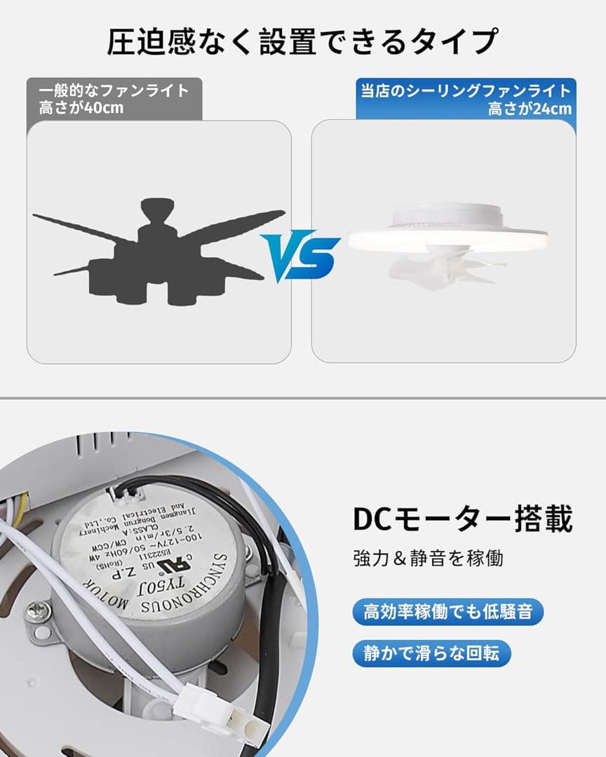 シーリングファンライト 50cmファン付き照明 360°首振り サーキュレーター