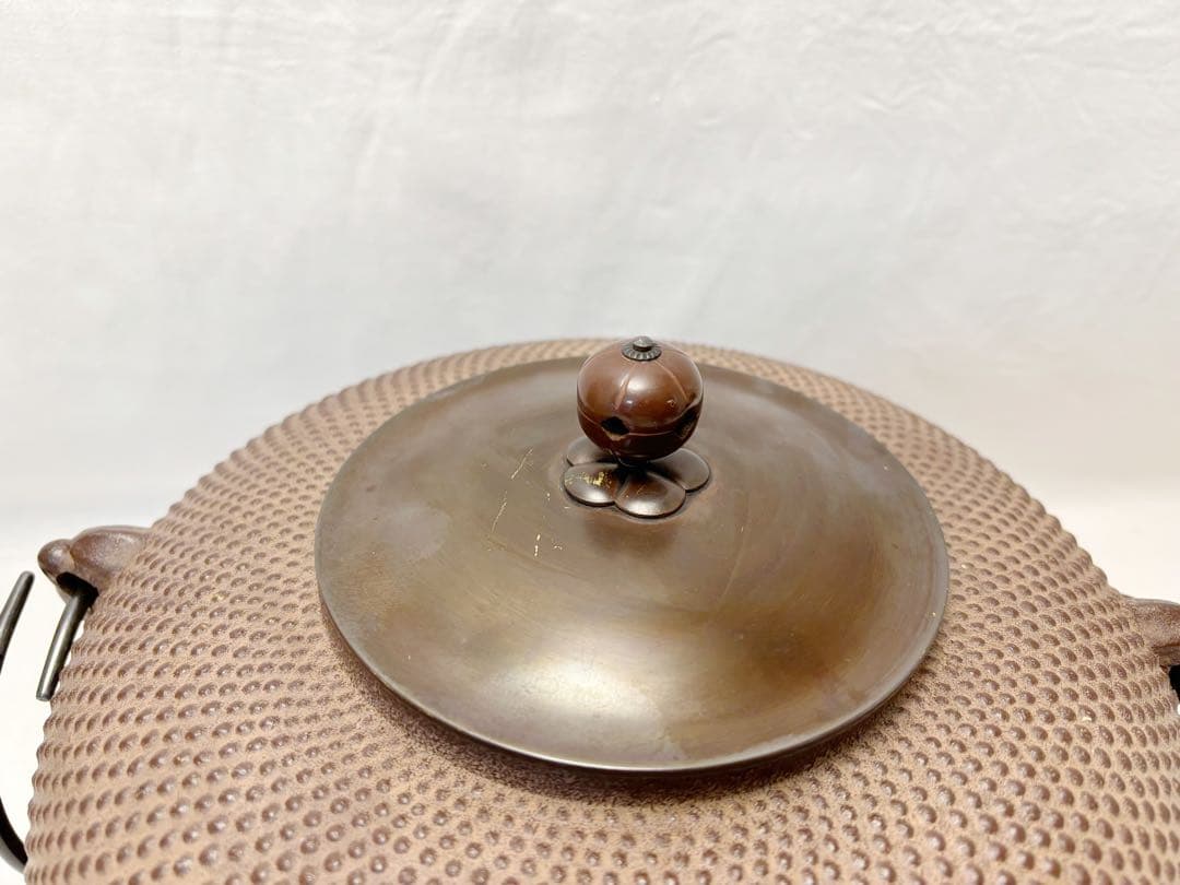 ほぼ未使用 茶道具 釜師 佐藤 浄清造 霰地紋 平丸釜 釜印 釜鐶付 栞 共箱