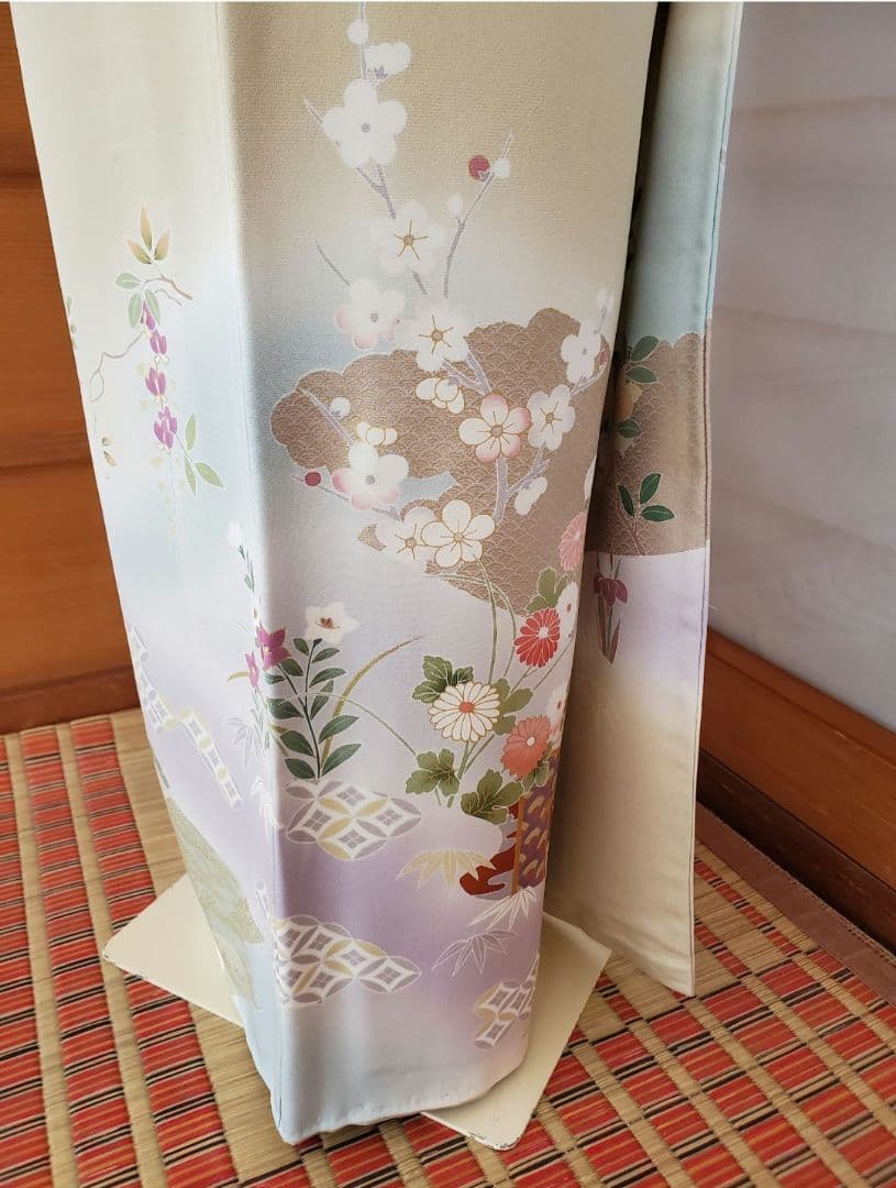 逸品SALE☆【着物帯セット＊】鶸色の古典柄訪問着　トールサイズ　裄68　入学式